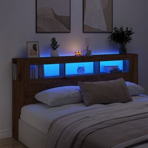 vidaXL Tăblie de pat cu LED, stejar artizanal, 200x18, 5x103, 5 cm, lemn imagine