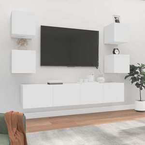 vidaXL Set dulap TV, 6 piese, alb, lemn prelucrat imagine