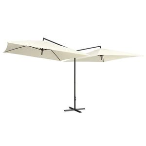 vidaXL Umbrelă de soare dublă, stâlp din oțel, alb nisipiu, 250x250 cm imagine