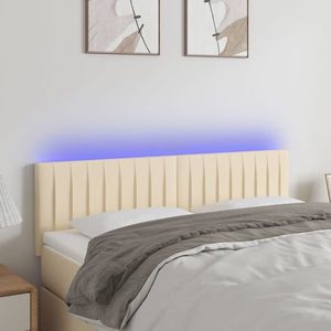 vidaXL Tăblie de pat cu LED, crem, 144x5x78/88 cm, textil imagine