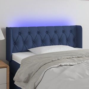 vidaXL Tăblie de pat cu LED, albastru, 93x16x78/88 cm, textil imagine