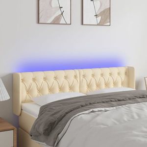 vidaXL Tăblie de pat cu LED, crem, 163x16x78/88 cm, textil imagine