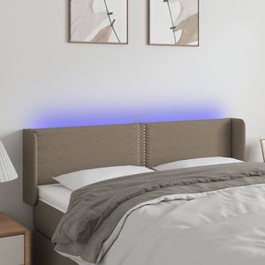 vidaXL Tăblie de pat cu LED, gri taupe, 147x16x78/88 cm, textil imagine