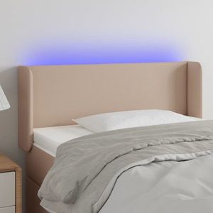 vidaXL Tăblie de pat cu LED, cappuccino 103x16x78/88cm piele ecologică imagine