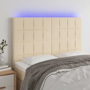 vidaXL Tăblie de pat cu LED, crem, 144x5x118/128 cm, textil imagine