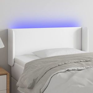 vidaXL Tăblie de pat cu LED, alb, 83x16x78/88 cm, piele ecologică imagine