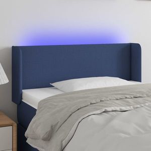 vidaXL Tăblie de pat cu LED, albastru, 103x16x78/88 cm, textil imagine