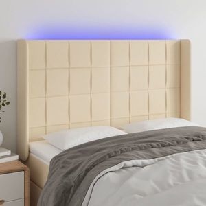 vidaXL Tăblie de pat cu LED, crem, 147x16x118/128 cm, textil imagine