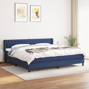 vidaXL Pat box spring cu saltea, albastru, 200x200 cm, textil imagine