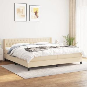 vidaXL Pat box spring cu saltea, crem, 200x200 cm, textil imagine