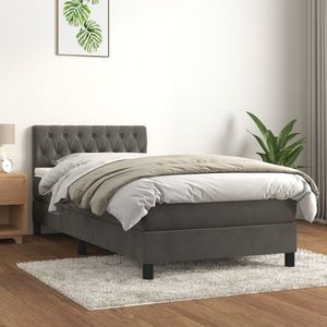 vidaXL Pat box spring cu saltea, gri închis, 90x200 cm, catifea imagine