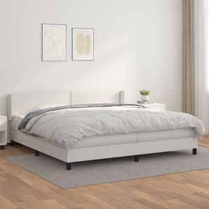 vidaXL Pat box spring cu saltea, alb, 200x200 cm, piele ecologică imagine