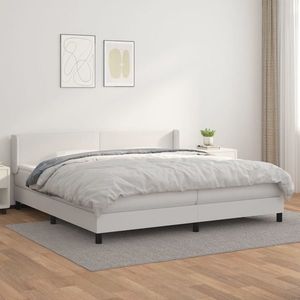 vidaXL Pat box spring cu saltea, alb, 200x200 cm, piele ecologică imagine