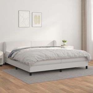 vidaXL Pat continental cu saltea, alb, 200x200 cm, piele ecologică imagine