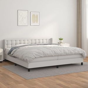 vidaXL Pat box spring cu saltea, alb, 200x200 cm, piele ecologică imagine