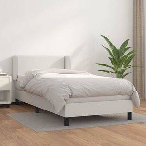 vidaXL Pat box spring cu saltea, alb, 80x200 cm, piele ecologică imagine