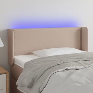 vidaXL Tăblie de pat cu LED, cappuccino 103x16x78/88cm piele ecologică imagine