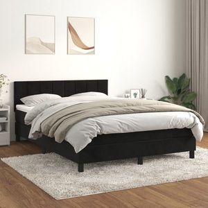 vidaXL Pat box spring cu saltea, negru, 140x200 cm, catifea imagine