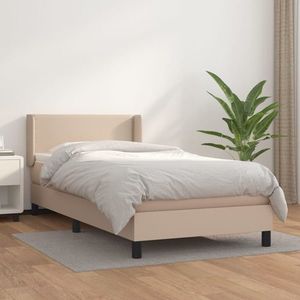 vidaXL Pat box spring cu saltea, cappuccino, 100x200cm piele ecologică imagine