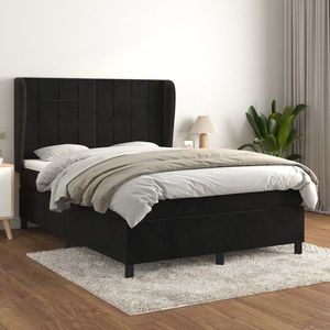 vidaXL Pat box spring cu saltea, negru, 140x190 cm, catifea imagine