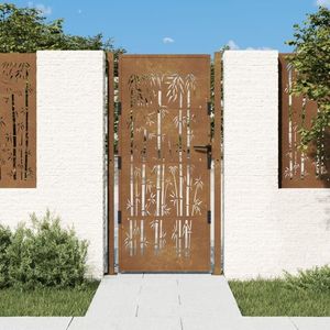 vidaXL Poartă pentru grădină, 105x205 cm, oțel corten, model bambus imagine