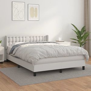 vidaXL Pat box spring cu saltea, alb, 140x200 cm, piele ecologică imagine