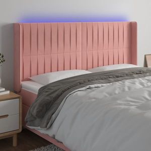 vidaXL Tăblie de pat cu LED, roz, 183x16x118/128 cm, catifea imagine