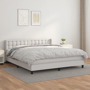 vidaXL Pat box spring cu saltea, alb, 180x200 cm, piele ecologică imagine