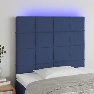 vidaXL Tăblie de pat cu LED, albastru, 80x5x118/128 cm, textil imagine