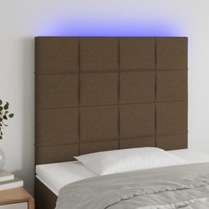 vidaXL Tăblie de pat cu LED, maro închis, 90x5x118/128 cm, textil imagine