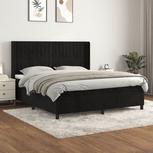 vidaXL Pat box spring cu saltea, negru, 180x200 cm, catifea imagine