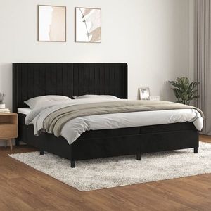 vidaXL Pat box spring cu saltea, negru, 200x200 cm, catifea imagine