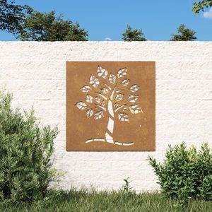 vidaXL Decor perete de grădină 55x55 cm design copac oțel Corten imagine