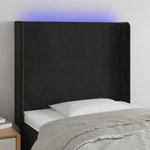 vidaXL Tăblie de pat cu LED, negru, 103x16x118/128 cm, catifea imagine