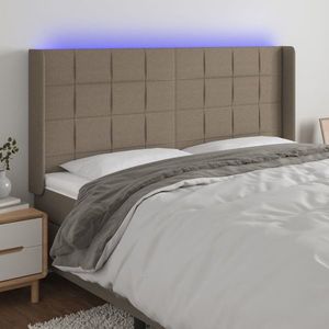 vidaXL Tăblie de pat cu LED, gri taupe, 203x16x118/128 cm, textil imagine