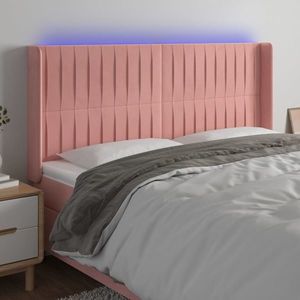 vidaXL Tăblie de pat cu LED, roz, 163x16x118/128 cm, catifea imagine