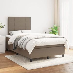 vidaXL Pat box spring cu saltea, gri taupe, 120x200 cm, textil imagine