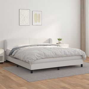 vidaXL Pat box spring cu saltea, alb, 180x200 cm, piele ecologică imagine