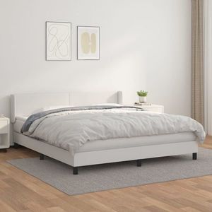 vidaXL Pat box spring cu saltea, alb, 180x200 cm, piele ecologică imagine