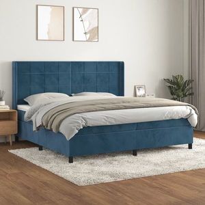 vidaXL Pat box spring cu saltea, albastru închis, 200x200 cm, catifea imagine