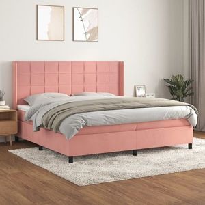 vidaXL Pat box spring cu saltea, roz, 200x200 cm, catifea imagine