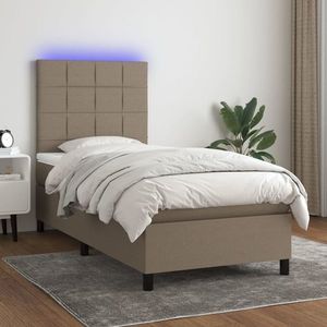 vidaXL Pat cu arcuri, saltea și LED, gri taupe, 90x200 cm, textil imagine