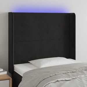 vidaXL Tăblie de pat cu LED, negru, 83x16x118/128 cm, catifea imagine