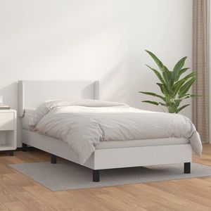 vidaXL Pat box spring cu saltea, alb, 90x190 cm, piele ecologică imagine