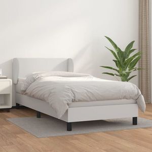 vidaXL Pat box spring cu saltea, alb, 90x200 cm, piele ecologică imagine