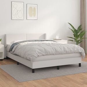 vidaXL Pat box spring cu saltea, alb, 140x200 cm, piele ecologică imagine