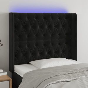 vidaXL Tăblie de pat cu LED, negru, 103x16x118/128 cm, catifea imagine