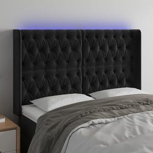 vidaXL Tăblie de pat cu LED, negru, 163x16x118/128 cm, catifea imagine