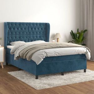 vidaXL Pat box spring cu saltea, albastru închis, 140x190 cm, catifea imagine