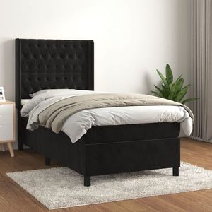 vidaXL Pat box spring cu saltea, negru, 100x200 cm, catifea imagine